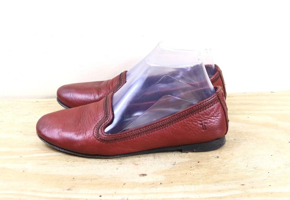 Frye Shoes Womens 7B Red Leather Stitched Trim John A Frye Loafers Flats